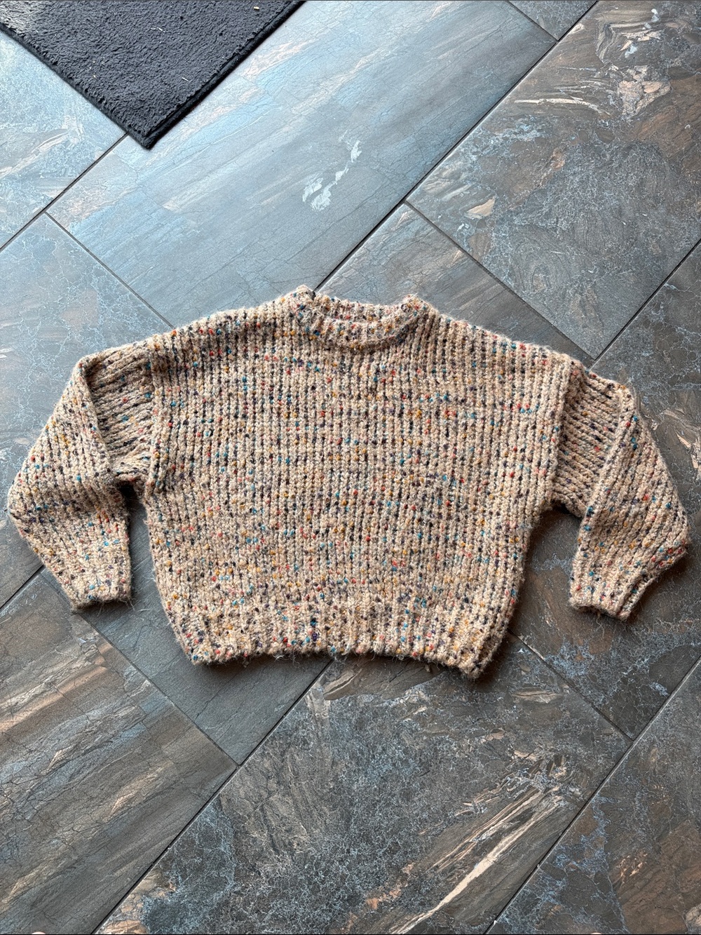 Zara Beige Speckled Knit Crewneck Sweater